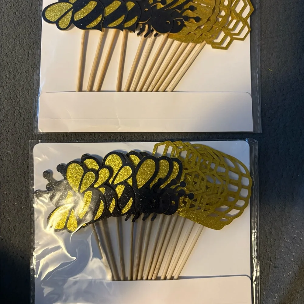24 pc Gold and Black Bee Cupcake Toppers